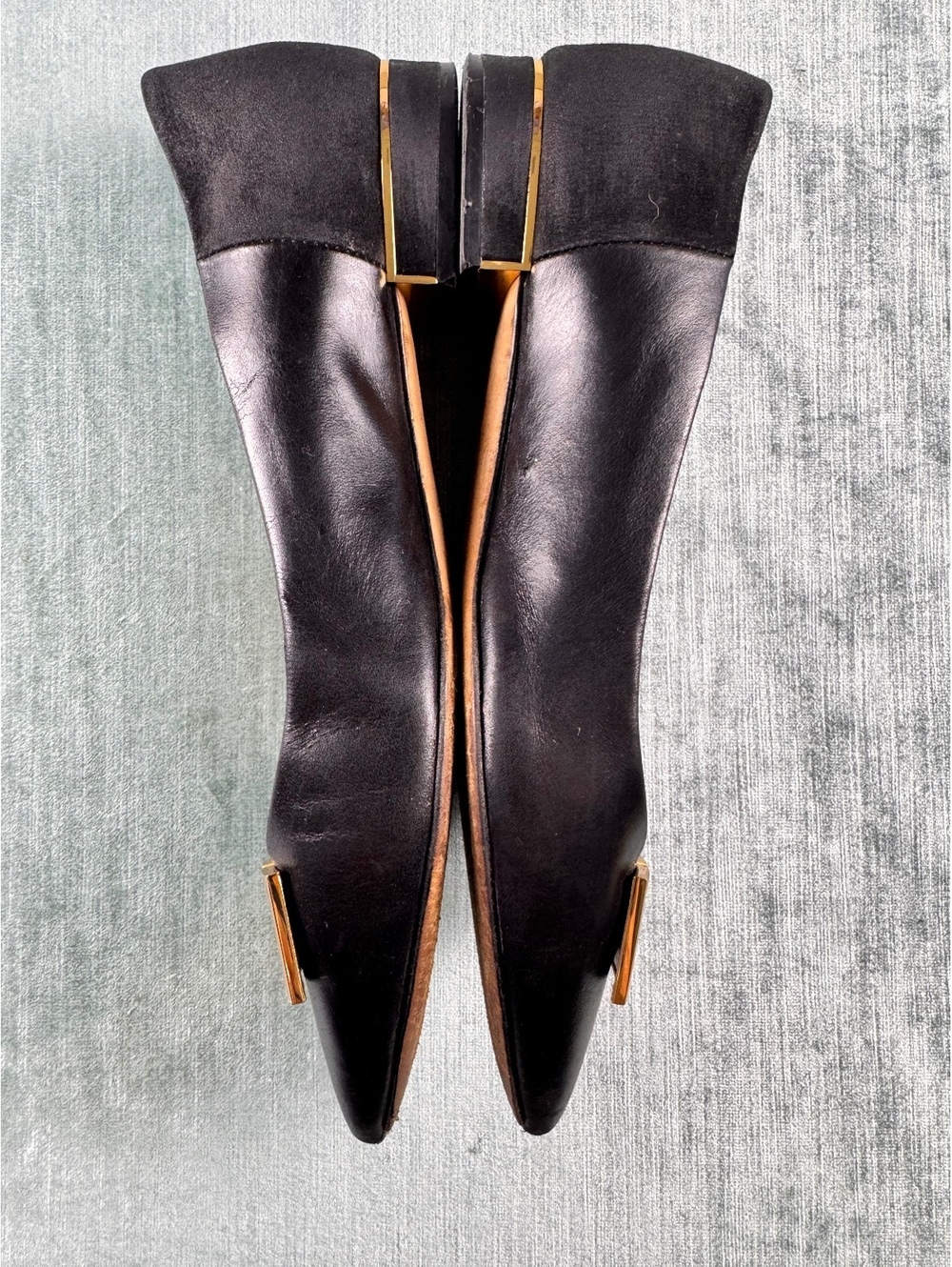 Tory Burch black leather suede pointed toe flats size 7 - Picture 3 of 7